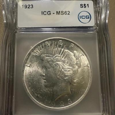 1923 ICG MS 62 Peace Silver Dollar