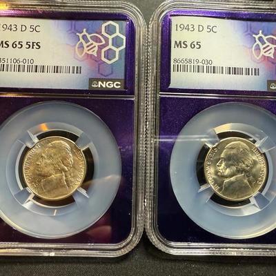 Lot: (2) NGC 65 1943D 5FS & 1943D War Nickels Silver