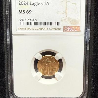 2024 $5 Gold Eagle NGC MS 69 1/10th Oz Gold