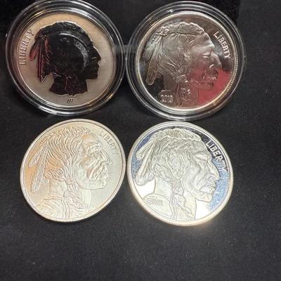 Lot: (4) Bufflo Rounds  1oz Silver Round 
