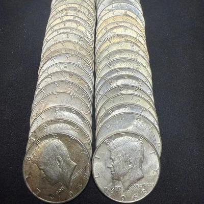 (40) 40% Silver Half Dollars Various Years 1965-1970 Circulated