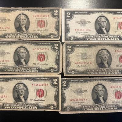 Lot: (6) $2 Red Seals Various Years And Conditions 