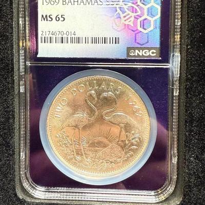1969 Bahamas S$2 NGC MS 65 Silver