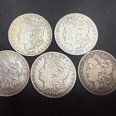 Lot: (5) Morgan Dollars 1891O, 1885O, 1901O, 1890O & 1882O Silver 