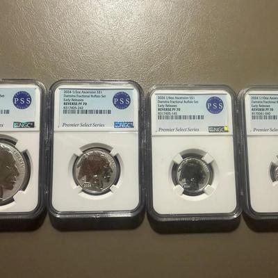 Complete Silver Buffalo Set NGC Reverse PF 70 1oz, 1/2oz, 1/4oz, 1/10oz Early Release 
