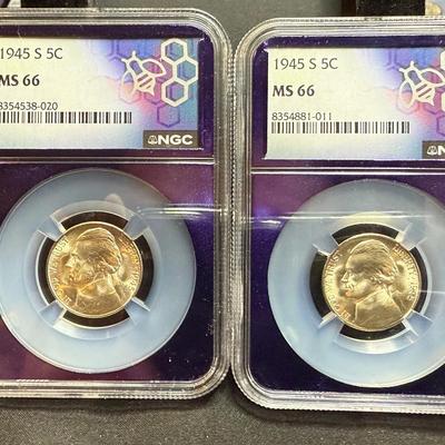 Lot: (2) NGC 66 1945S War Nickels Silver