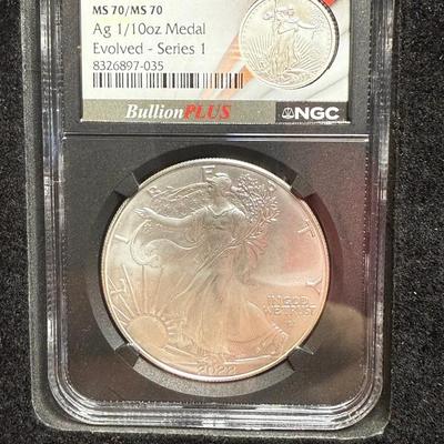 2022 Silver Eagle NGC MS70 With 1/10th Oz Silver Eagle Medal MS70 (Unique)
