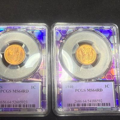 Lot: (2) PCGS MS 64RD 1936-S & 1940 Wheat Penny .01c