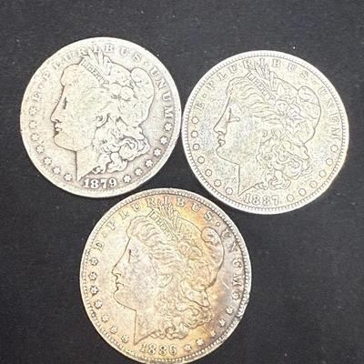Lot: (3) Morgan Dollars  1879O, 1886O, & 1887O Silver 