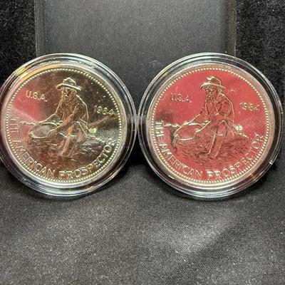 Lot: (2) 1984 Engelhard 1oz Silver Rounds The American Prospector