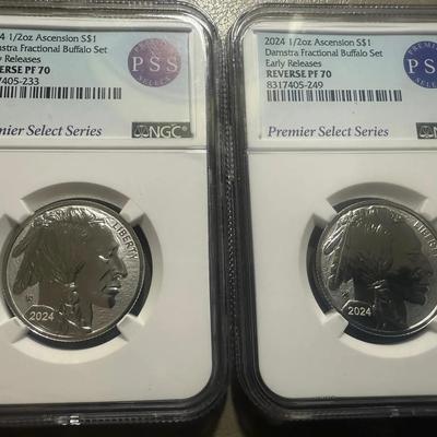 Lot: (2) 2024 Ascension  NGC Reverse PF 70 1/2 Silver Buffalo Early Release 