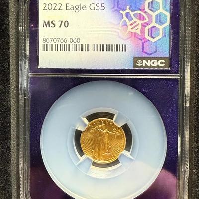 2022 $5 Gold Eagle NGC MS 70 1/10th Oz Gold