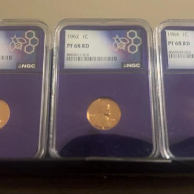 Lot: (3) NGC PF 68RD 1957 &1962 &1964 Lincoln Penny .01c