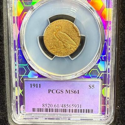 1911 $5 Indian Gold Approx. 1/4 Oz Gold