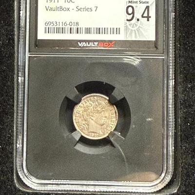 1911 Barber Dime NGCX Mint State 9.4
