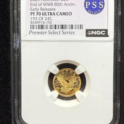 2025 NGC  PF 70 Ultra Cameo Ascension G$5 End of WWII 80th Anniversary 1/10th Oz Gold 192/245