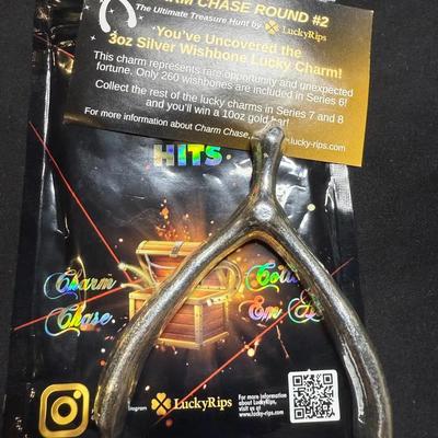3oz Silver Wishbone Lucky Charm “Luvky Rips”