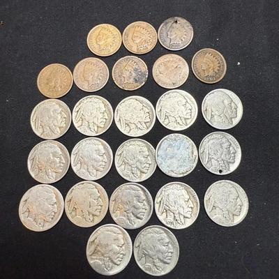 Lot: (17) Buffalo Nickels & (8) Indian Head Pennies Various Years And Conditions 