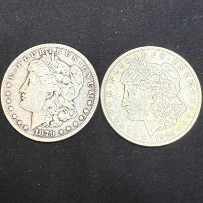 Lot: (2) Morgan Dollars  1879S & 1921SSilver 