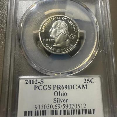 2002-S PCGS PR 69 DCAM OHIO Washington .25c Silver