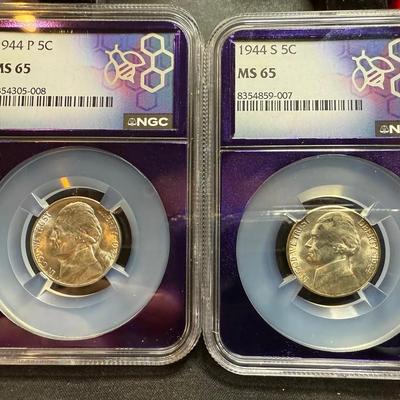 Lot: (2) NGC 65 1944P & 1944S War Nickels Silver