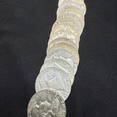 (19) Franklin Silver Half Dollars 90% Silver Circulated Various Years 