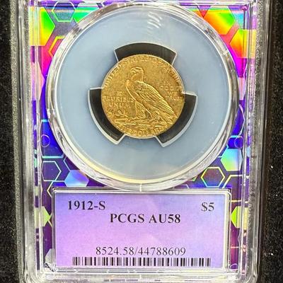 1912-S $5 Indian Gold Approx. 1/4 Oz Gold