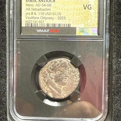 SYRIA, ANTIOCH NERO, AD 54-68 AR TETRADRACHM YRS.8 & 110 (AD 61/2) NGC VG