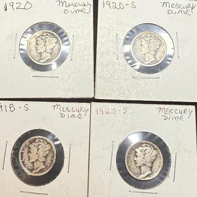 Lot: (4) Mercury Dimes Circulated Misc. Years Silver