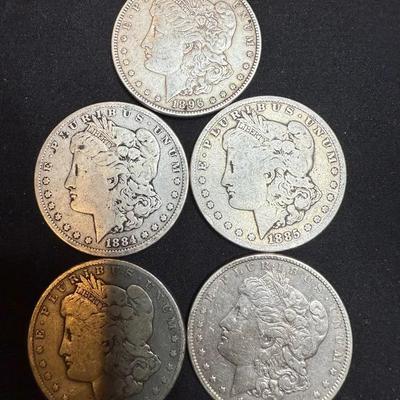 Lot: (5) Morgan Dollars  1902, 1884, 1896, 1885 &1887 Silver 