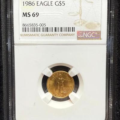 1986 $5 Gold Eagle NGC MS 69 1/10th Oz Gold