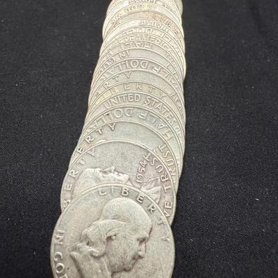 (20) Franklin Silver Half Dollars 90% Silver Circulated Various Years 
