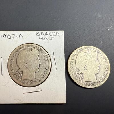 Lot: (2) Barber Half Dollars 1906 & 1907-O