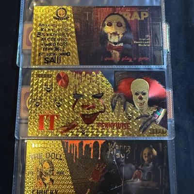 Lot:(4) Horror Gold Foil Novelty Bills W/ Certificate Of Authenticity 