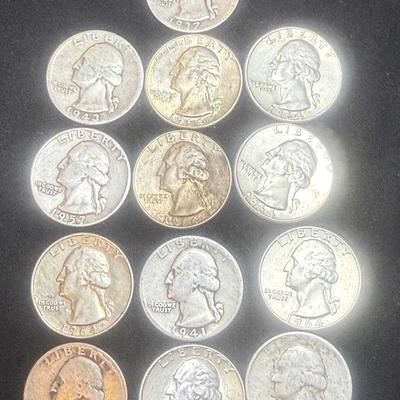 Lot: 13 Silver Washington .25c (Various Years)