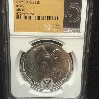 2022 S. Africa Silver Rhino NGC MS70 Big 5 Series 1oz Silver