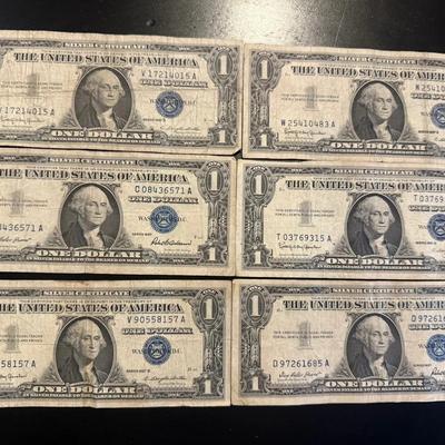 Lot: (6) $1 Silver Certificates Various Years And Conditions 