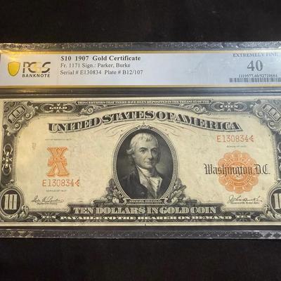 1907 PCGS Extremely Fine 40 $10 Gold Certificate 