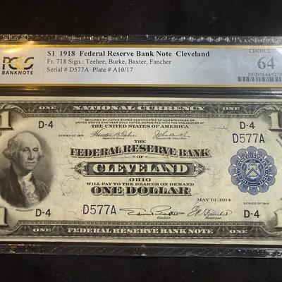 1918 PCGS Choice UNC 64 $1 Federal Reserve Note Cleveland