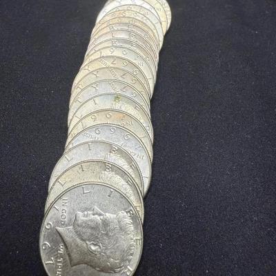 (20) 40% Silver Half Dollars Various Years 1965-1970 Circulated