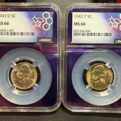 Lot: (2) NGC 66 1943D & 1943P War Nickels Silver