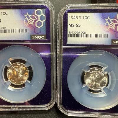 Lot:  Mercury Dime .10c NGC MS 65 1945 & 1945S