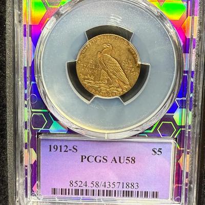 1912-S $5 Indian Gold Approx. 1/4 Oz Gold