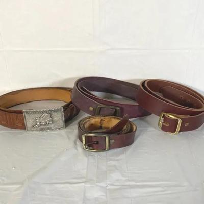 Vintage Leather Belt Lot – U.S. Navy Seabees Buckle & Embossed Belts – Men’s Accessories