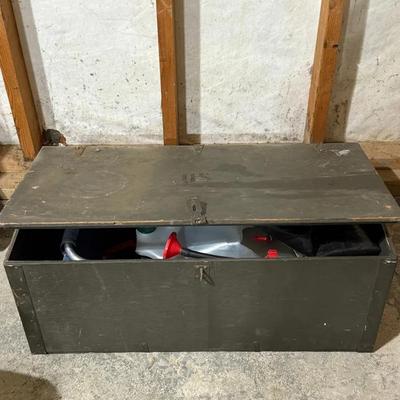 U.S. Military Surplus Wooden Field Equipment Chest w/ Folding Stools & Accessories