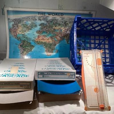 PPM131 Plastic Storage Crate, Paper Cutter, Hanging Folders & Map
