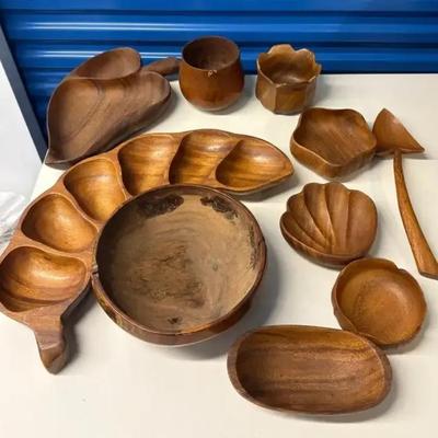 EHE306 Rare Vintage Blair's Hawaii Monkeypod Bowls (9 Bowls) & Serving Spoon