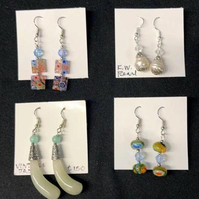 EHE157 - Myrna Lee Chang Jade, Fresh Water Pearl, & Handmade Glass Earrings