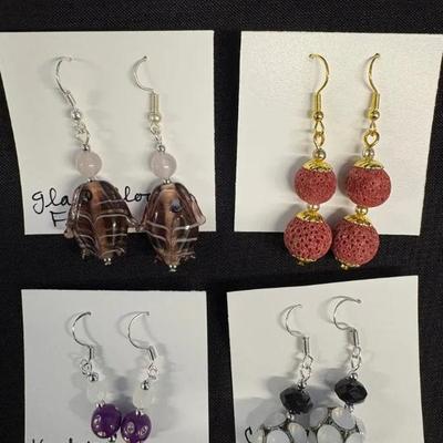 EHE169 Myrna Lee Chang Crystal, Peach Seed, Lucite, Glass Blown Fish Earrings 
