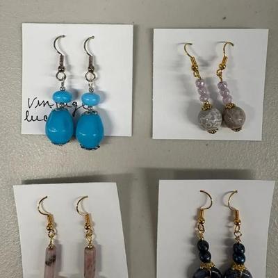EHE238 Myrna Lee Chang Agate Rhodalite, Two Agate, Lucite Earrings